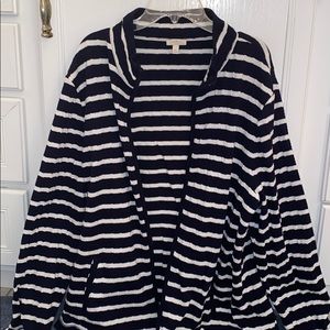 Talbots navy and white cardigan zip up sweater, excellent condition